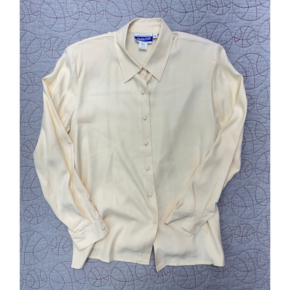 VTG Pendleton Button Down Shirt Cream Herringbone Silk / Women's 14